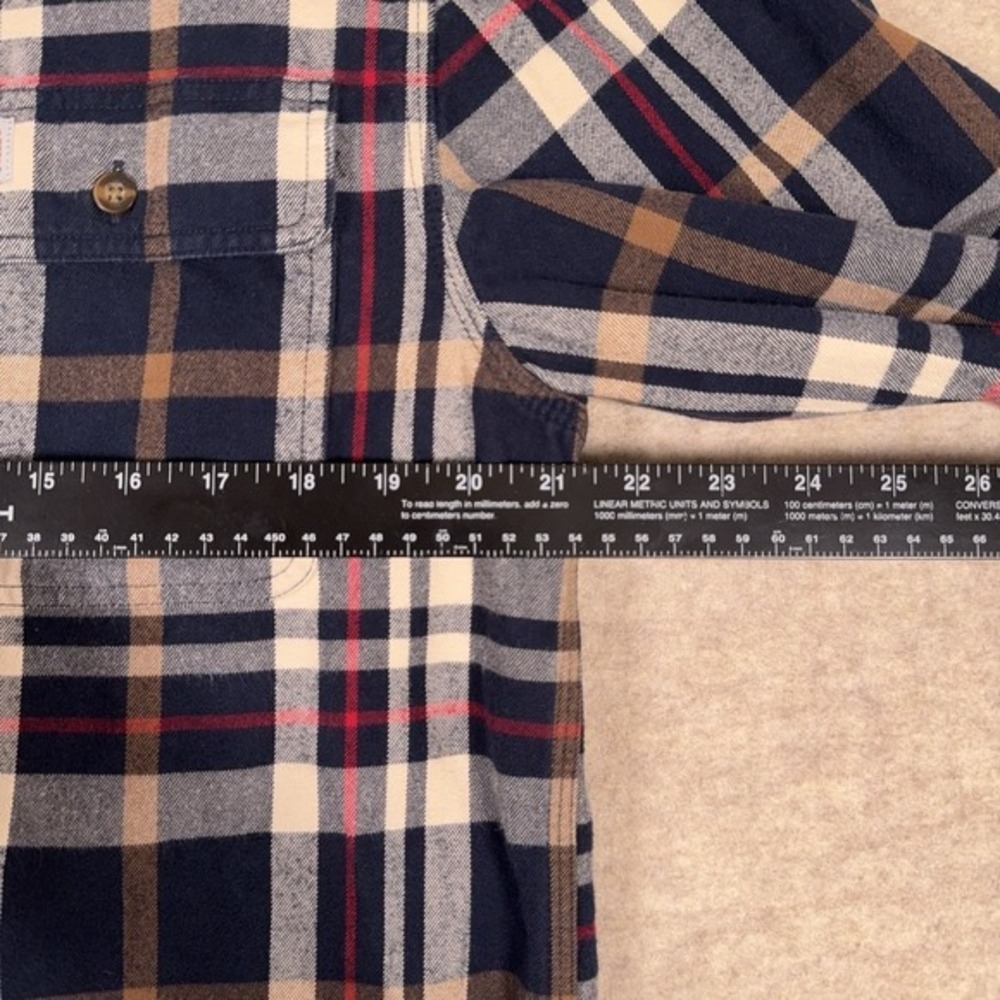 Carhartt Original Fit Flannel Shirt Mens Medium Blue Plaid‎ Workwear Long Sleeve - Picture 7 of 11
